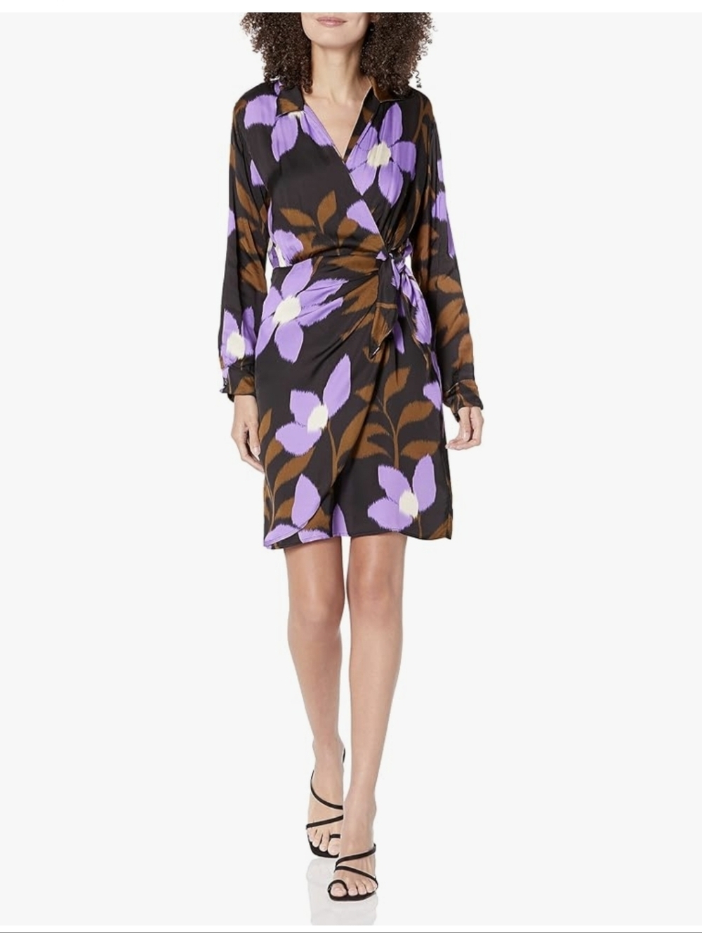 Velvet by Graham & Spencer Purple Floral Ikat Wrap Midi Dress M Romantic Wedding
